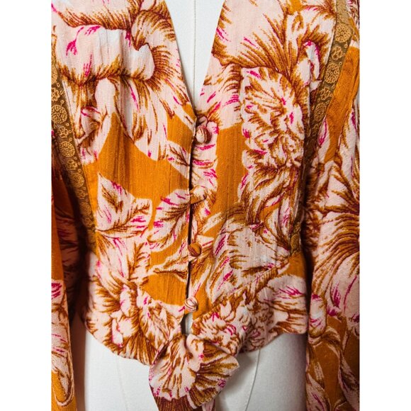 NWT Bohemian Small Band Of The Free Top Blouse Gold Blush Pink Paisley Print - Picture 3 of 12